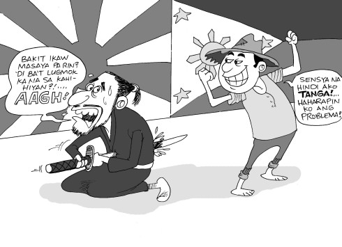 harakiri? no to filipinos editorial cartoon by bladimer usi